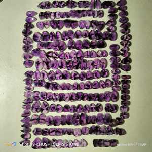 พลอยสีม่วงธรรมชาติอันหรูหราอัญมณีขัดเงาอัญมณีหลวมเครื่องประดับต่างหูต่างหูงานฝีมือทำมือ - Product Image 3