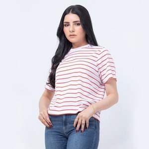 Precio bajo al por mayor de las mujeres a rayas impresas camisetas Tops hermosa Casual transpirable manga corta verano Casual camiseta - Product Image 2