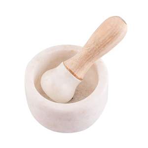 Prix de gros Mortier pour marbre en pierre naturelle avec pilon en marbre et bois Outil pour épices et herbes Ustensiles de cuisine Marbre blanc véritable - Product Image 1