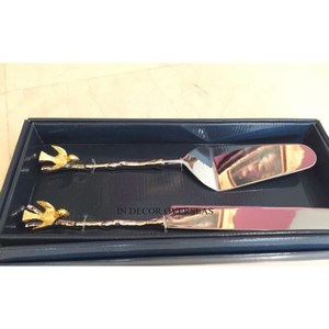 Juego de cubiertos pulidos brillantes de plata de acero inoxidable para uso en mesa de comedor de hogar y hotel con asas de diseño únicas chapadas en oro - Product Image 3