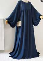 Abaya islamique à la mode avec manches ballons et plaques avant Accessoire vestimentaire musulman traditionnel pour femme