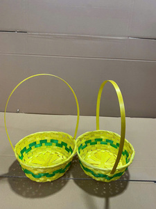 Traditional Style Handicraft Woven Bamboo <b>Basket</b> Painted Small Handle for Easter Egg Hunt <b>Picnic</b> Parties Birthday Decorations - Product Image 5