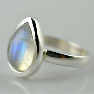 Navya <b>Craft</b> Handmade Women's <b>Ring</b> Rainbow Moonstone Pear Shape 925 Solid Sterling Silver Romantic Sizes 4-13 for Christmas - Product Image 3