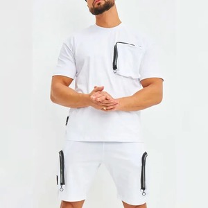 2023 Premium Quality Factory-Made Summer Set for <b>Men</b> 100% Cotton Casual Style Solid Pattern Cheap Price - Product Image 4