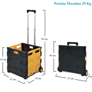 Carrello per la spesa pieghevole da 35Kg con capacità pieghevole, nero/giallo, 47x38x98cm - Product Image 2