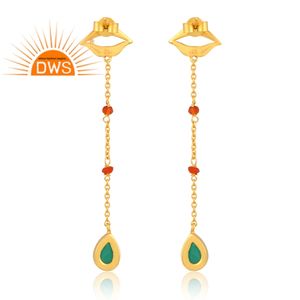 Best Quality Sterling Silver 18K Gold Plated <b>Red</b> Onyx & Green Onyx Gemstone Dangle <b>Earring</b> Demi Fine Jewelry For Women Gift For - Product Image 4