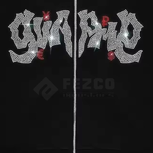 Men's <b>Black</b> Rhinestone <b>Hoodie</b> <b>Zipper</b>-Up Oversized Hip Hop Sweatshirt Front Logo Knitted Cotton Regular Sleeve Autumn Style - Product Image 4