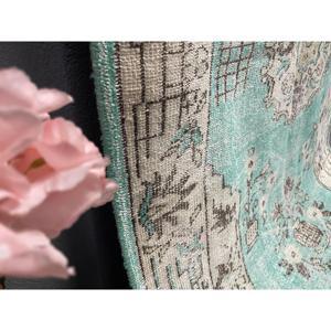 พรมตุรกีวินเทจ ขนาด 4.7x8.3 ฟุต พรมสีเขียวเทา ทำจากขนสัตว์แบบอิคัต - Product Image 4