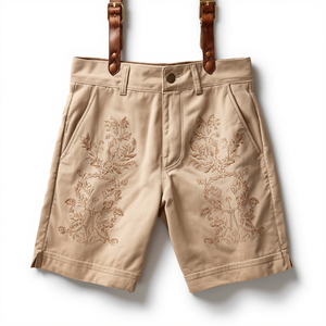 Pantalones Cortos Bávaros de Gamuza Beige Claro Personalizados, Pantalones Cortos Tradicionales de Cuero para Oktoberfest, Fabricante OEM - Product Image 2