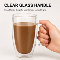 Tasse en verre double paroi résistante à la chaleur avec poignée, design moderne et simple, logo imprimé disponible, pour le bureau et la maison