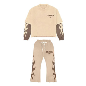 ชุดลำลองผู้ชาย แฟชั่นสเวตสูท ผ้าฝรั่งเศสเทอร์รี่คุณภาพสูง ทรงโอเวอร์ไซส์ แขนเสื้อแบบวาฟเฟิลสองชั้น น้ำหนักเบา แห้งเร็ว - Product Image 1