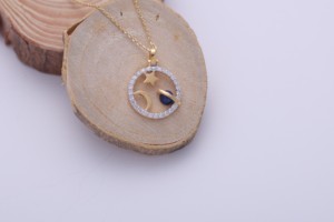 Colgante de Estrella, Luna y Planeta Chapado en Oro Blanco/Rosa de 18K con Diamante Cultivado en Laboratorio, Amuleto Circular, Joyería para Mujer - Product Image 4