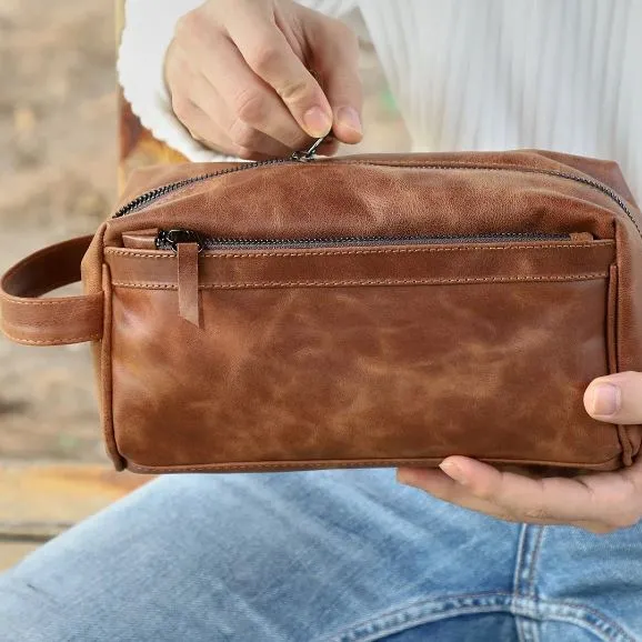 Gepersonaliseerde Bruidsjonkers Toilettas, Op Maat Gemaakte Lederen Reistas, Monogram Dopp Kit