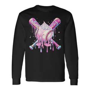 Camiseta de manga larga para jóvenes con estampado de béisbol y helado, unisex, cuello redondo, impresión digital, deportes y juegos - Product Image 1