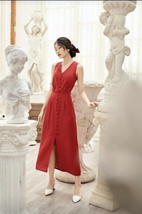 Col en V femmes grande taille chemise sans manches robe à la mode doux décontracté pour le printemps été disponible grandes tailles taille naturelle - Product Image 4