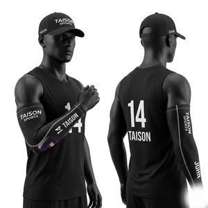 Manchon de compression pour bras de volley-ball en polyester élasthanne 280 GSM de qualité supérieure, noir, avec design à panneaux et logo personnalisé par sublimation et transfert thermique - Product Image 1