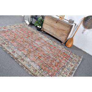 พรมตุรกีวินเทจคลาสสิกสีส้มเบจ5.2x8.6ft ขนสัตว์งานเย็บปะทำด้วยมือพรมลายสี่เหลี่ยมผืนผ้าลายทางสำหรับห้องนั่งเล่นด้านหลังทำจากยาง - Product Image 4