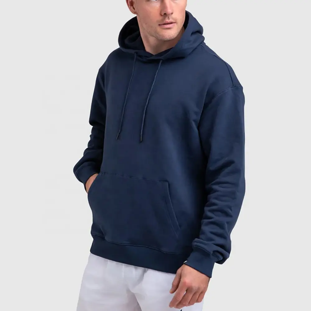 Custom logo 100% cotton men sweatshirts blank oversize hoodie unisex pullover men's hoodies plain navy blue hoodies