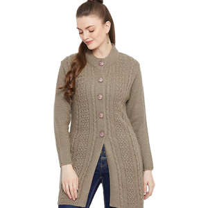Femmes à la mode à la mode Slim Fit palangre câble tricot Cardigan col haut laine mélange chaud hiver manteau décontracté bouton fermeture complète - Product Image 1