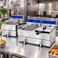 Friteuse électrique professionnelle double cuve 13L+13L en acier inoxydable de comptoir avec 2 paniers et contrôle de température pour restaurant 5000W