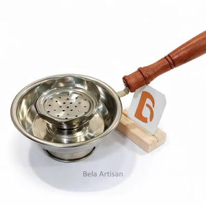 Quemador de Incienso de Carbón Vegetal de Acero Inoxidable Ecológico de Mano con Mango de Madera |   Bakhoor Dhoop Aromático para el Hogar, la Oficina y Uso Ritual - Product Image 1