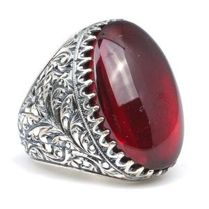 Bague signet élégante pour homme en argent sterling 925 avec pierre ovale rouge naturelle pressée et sertie en clos, idéale comme cadeau - Product Image 3