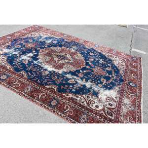 Vintage Turkish <b>Persian</b> Wool Latex <b>Rug</b> Eco-Friendly Medium Pile Classic Red Blue Patchwork Design <b>Large</b> Area 7.7 X 10.8ft for - Product Image 4