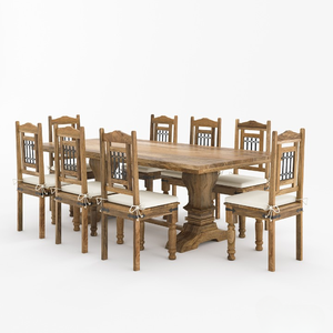 Ensemble table et chaises de salle à manger en teck massif 8 places, dossier en fer forgé, piétement sur pied, artisanal, moderne, écologique, mobilier de maison - Product Image 3