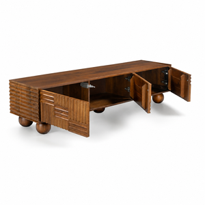 <b>Mosaic</b> Solid Mango Wood TV Stand Storage Fluted Doors Modern Media Console Cabinet Living Room Hotel Use Custom Furniture - Product Image 2