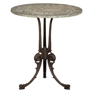 Table basse en fer de style moderne avec plateau en marbre circulaire, piédestal vintage orné, mobilier de bistrot, utilisation en extérieur et en intérieur - Product Image 1