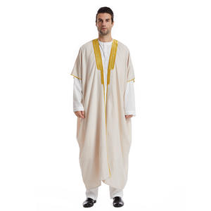 Haute qualité en mousseline de soie Thobe Robe tissu hommes Jubba Robe gland <span class=keywords><strong>ouvert</strong></span> Abaya or broderie musulman vêtements pour hommes - Product Image 6