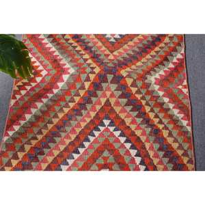 Tapis en laine Kilim vert orange 2.8x8 pieds tapis de salon à tissage plat turc motif de couloir rectangle en peluche avec support en latex - Product Image 5