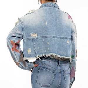 Chaqueta Vaquera de Mujer 100% Algodón, Mangas Cortas y Largas, Moderna, Decoración de Estrellas con Pedrería, Botones Decorativos, Transpirable para Todos - Product Image 6