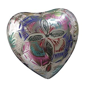 Elegant Silver Heart Shape Handmade Multi Color Embossed <b>Large</b> Aluminium Cremation <b>Urn</b> - Product Image 1