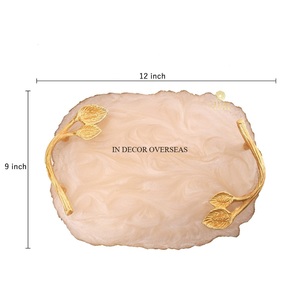 Vente en gros de plateau de service de forme ovale en métal de haute qualité de designer à texture martelée de grande qualité et plaqué or - Product Image 3