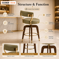 Chaise de bar pivotante moderne de luxe en tissu olive, pieds en bois de noyer, durable, écologique, stable, pour bar à domicile, hôtel, lieux de villégiature