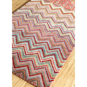 Alfombras Manchaha de Lana y Seda de Bambú Anudadas a Mano, Diseño Chevron Rojo y Naranja para el Hogar-Les-427 - Product Image 2