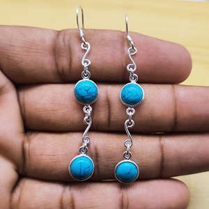 Longue déclaration bijoux de fête turquoise naturelle pierre précieuse boucle d'oreille haut pierre rare fabriqué à la main 925 boucle d'oreille en argent Sterling - Product Image 3