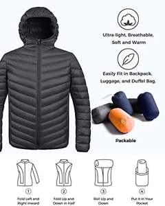 Venta al por mayor de alta calidad de los hombres XL chaqueta acolchada con capucha de lona ligera burbuja a prueba de viento prendas de vestir exteriores invierno empacable alternativa - Product Image 6