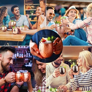 PURPLESEVEN simple paroi en acier inoxydable boisson tasse à boire tasse à bière 500ml 16oz martelé métal cuivre plaqué moscou Mule tasses - Product Image 6