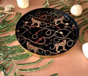 2024 Plateau rond en émail coloré et plateau Imprimé léopard ou impression personnalisée acceptable - Product Image 1