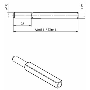 OGRO 115 FS Pasador Sólido Intercambiable Cuadrado 9 x 105 mm Categoría de Producto: Pasadores Intercambiables - Product Image 3