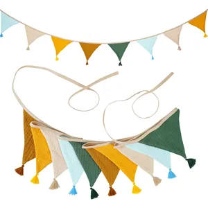 <strong>Nursery</strong> Fabric <strong>Bunting</strong> 10 Triangle Pennant Flags With Tassels Party Decor Banner Home Baby Shower Carnival Garland Banner - Product Image 3