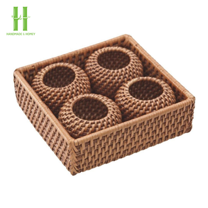 Anneaux de serviette en bambou et rotin tressé de style bohème vintage, design durable et écologique, taille et couleur personnalisables, mariage HNH - Product Image 6