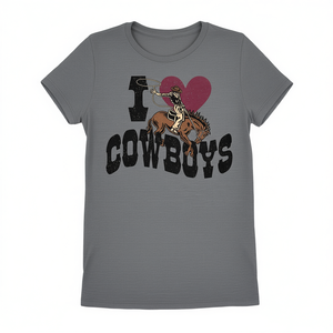 T-shirt pour femme I Heart Cowboys, taille XS-5XL, coton respirant, coupe décontractée sexy, coupe ample, motif 3D, jersey court d'été - Product Image 3