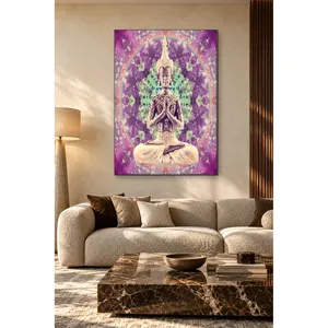 Impression sur toile Fida avec fond mandala violet et Bouddha en prière - Product Image 2