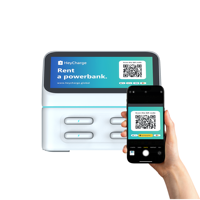 Stasiun Power Bank Sewa HeyCharge 4 Slot Kode QR Berbagi Daya Tahan Api ABS Output 60W untuk Smart Watch Mikrofon, Promo Panas 2025