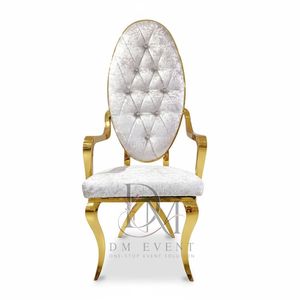 Luxury Tufted Oval Arm Back Gold Stainless Steel Wedding <b>Chair</b> with White Cushion for Wedding and Banquet Events Event Seating - Product Image 3