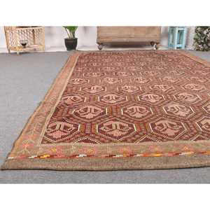 5.8x9.5 ft Large Vintage Rug, Turkish Rug, <b>Brown</b> Red Patchwork <b>Wool</b> Rug - Product Image 5
