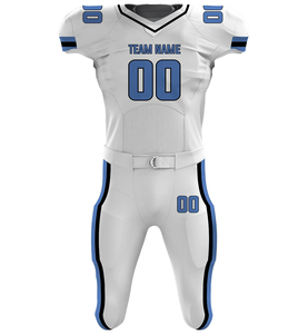 Customizable College American <b>Football</b> Wear <b>White</b> Blue Team Design Printed Sublimation Pattern Logo on OEM Jersey Plus Size Set - Product Image 2